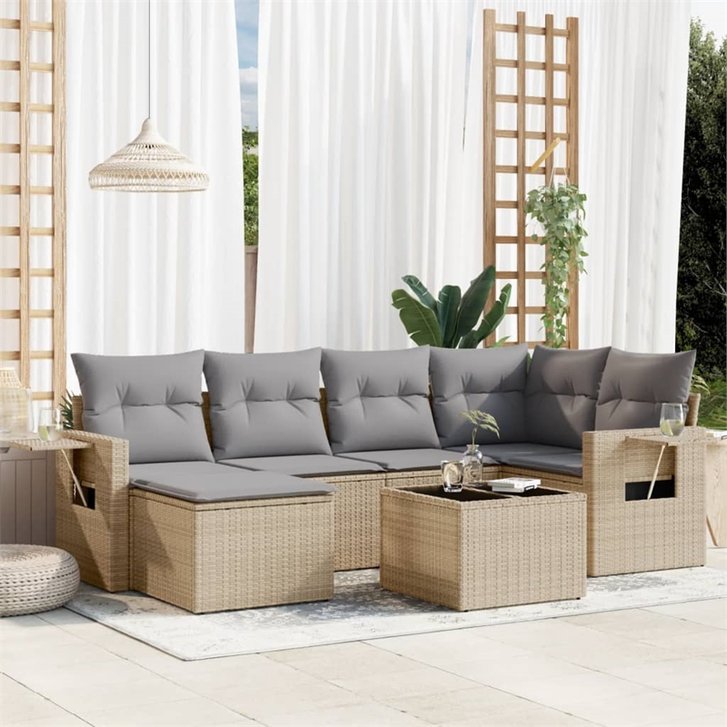 Afuera Living Contemporary 7 Piece Poly Rattan Sofa Set in Beige