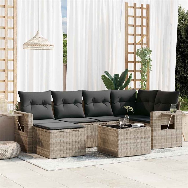 Afuera Living Contemporary 7 Piece Poly Rattan Sofa Set in Gray