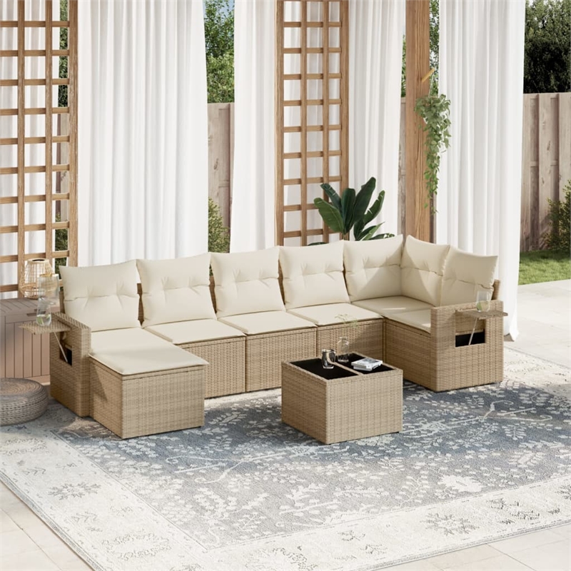 Afuera Living Contemporary Synthetic Poly Rattan 8 Piece Sofa Set in Cream/Beige