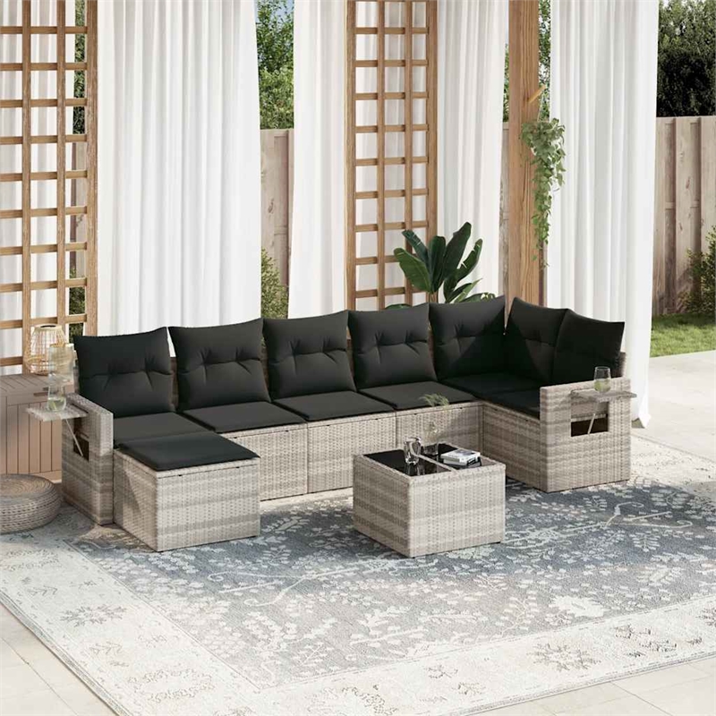 Afuera Living Contemporary 8 Piece Poly Rattan Sofa Set in Gray
