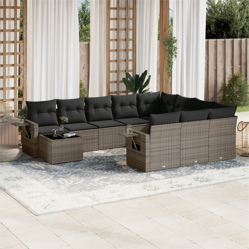 Afuera Living Contemporary 11 Piece Poly Rattan Large Sofa Set in Gray