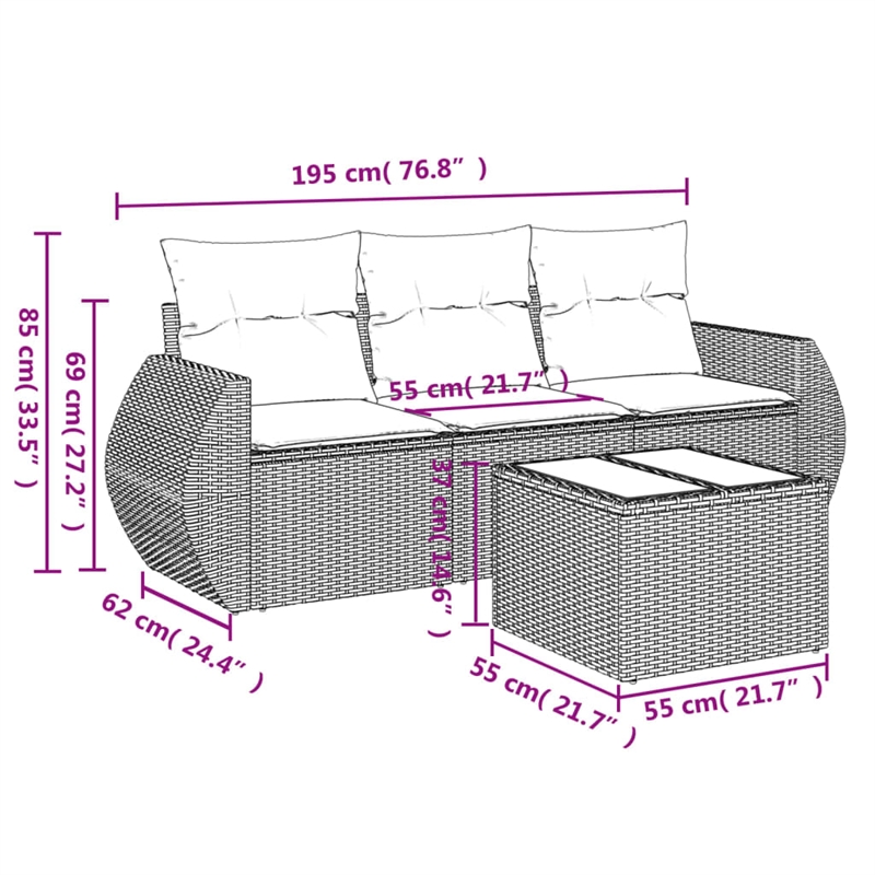 Afuera Living Contemporary Synthetic Poly Rattan Sofa Set in Brown/Cream