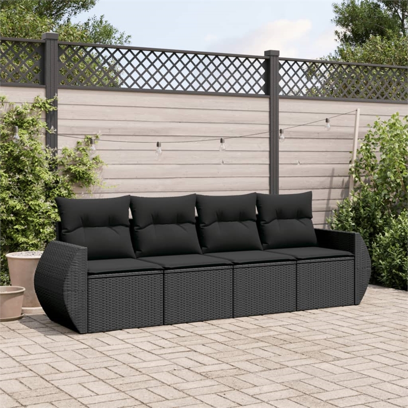 Afuera Living Contemporary Synthetic Poly Rattan 4 Piece Sofa Set in Black