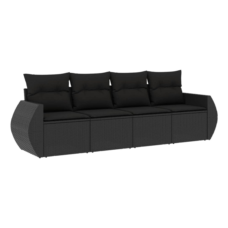 Afuera Living Contemporary Synthetic Poly Rattan 4 Piece Sofa Set in Black