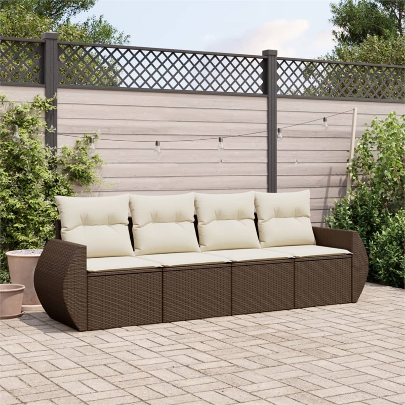 Afuera Living Contemporary Poly Rattan Sofa Set in Brown/Cream