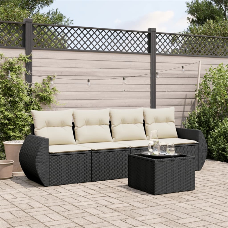 Afuera Living Contemporary 5 Piece Poly Rattan Sofa Set in Black/Cream