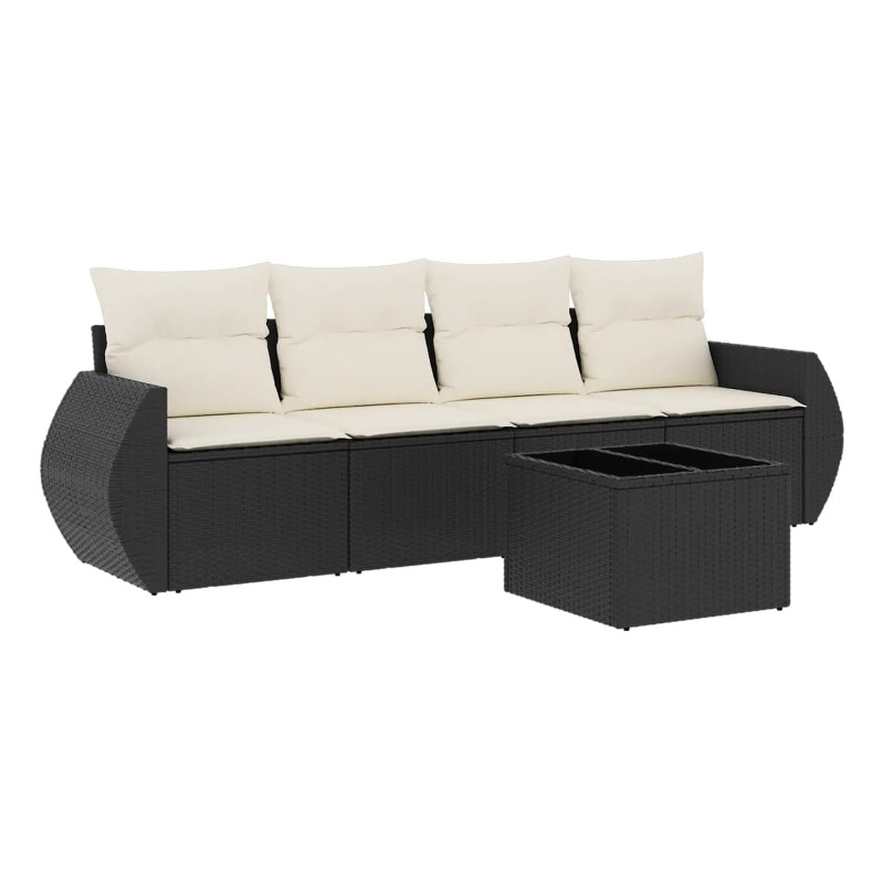 Afuera Living Contemporary 5 Piece Poly Rattan Sofa Set in Black/Cream