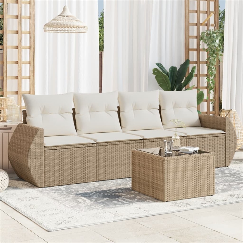 Afuera Living Contemporary 5 Piece Poly Rattan Sofa Set in Beige