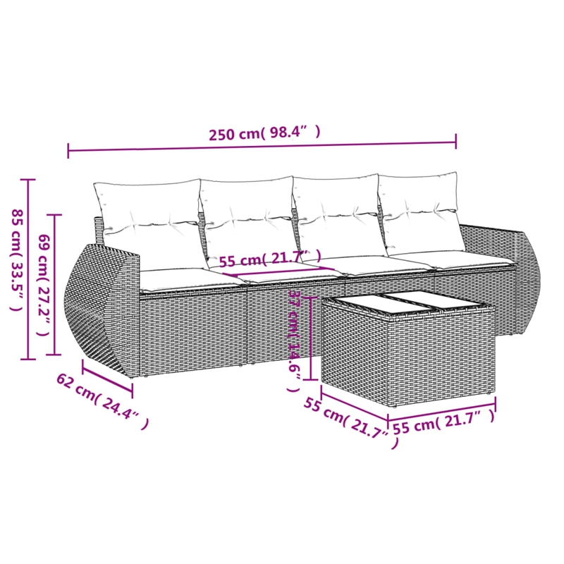 Afuera Living Contemporary 5 Piece Poly Rattan Sofa Set in Beige