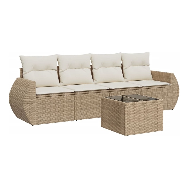 Afuera Living Contemporary 5 Piece Poly Rattan Sofa Set in Beige