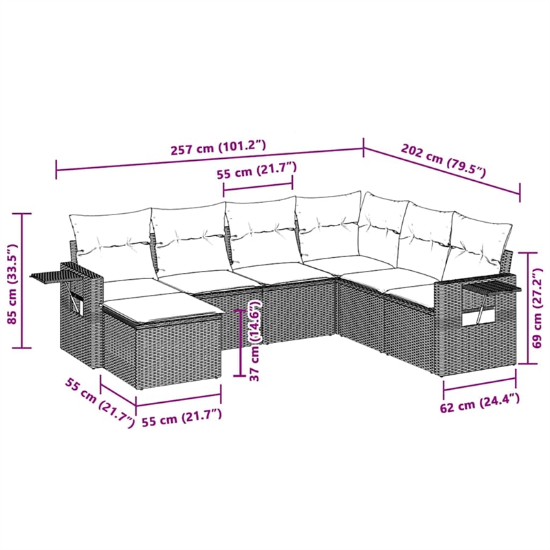 Afuera Living Contemporary 7 Piece Poly Rattan Sofa Set in Gray