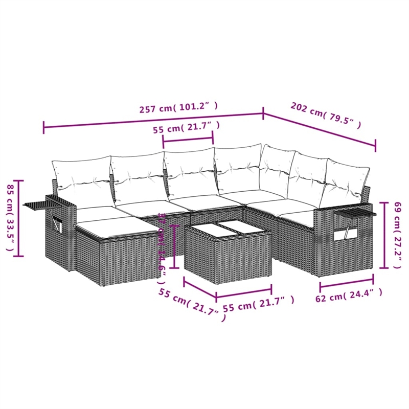 Afuera Living Contemporary 8 Piece Poly Rattan Sofa Set in Beige