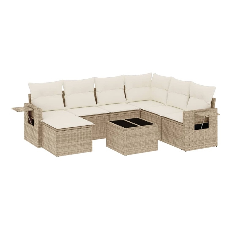 Afuera Living Contemporary 8 Piece Poly Rattan Sofa Set in Beige