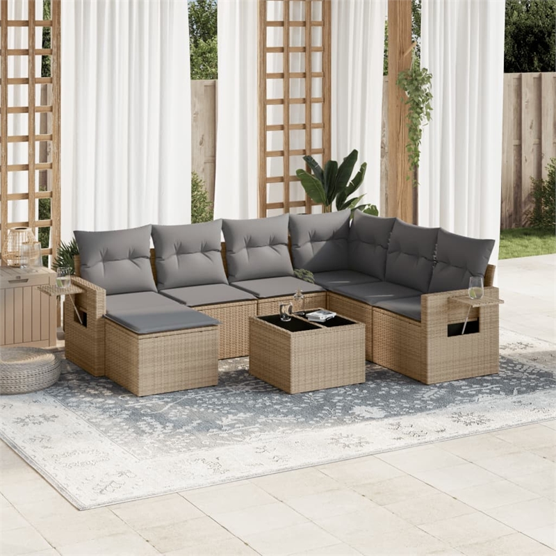 Afuera Living Contemporary Synthetic Poly Rattan 8 Piece Sofa Set in Gray/Beige