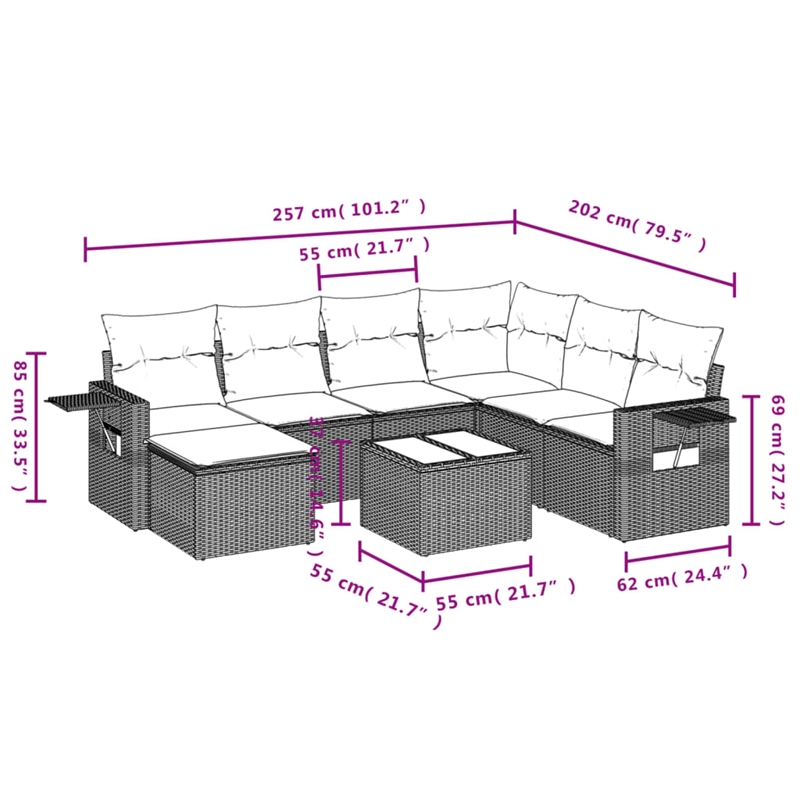Afuera Living Contemporary Synthetic Poly Rattan 8 Piece Sofa Set in Gray/Beige
