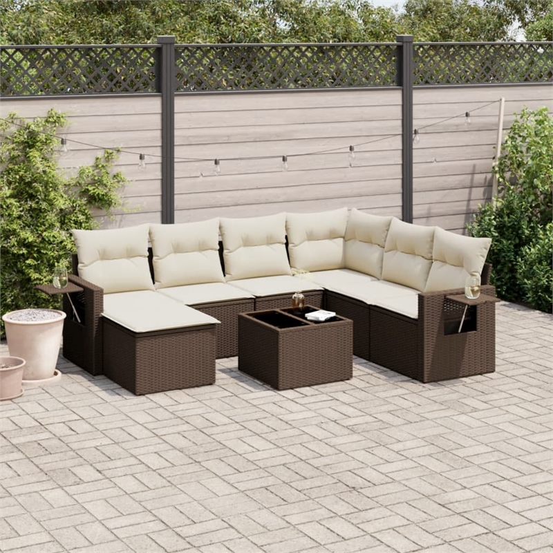 Afuera Living Contemporary 8 Piece Poly Rattan Sofa Set in Brown/Cream