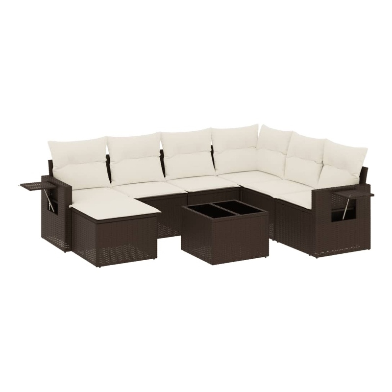 Afuera Living Contemporary 8 Piece Poly Rattan Sofa Set in Brown/Cream