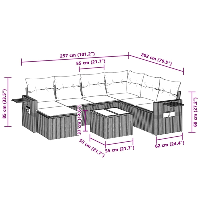 Afuera Living Contemporary Synthetic Poly Rattan 8 Piece  Sofa Set in Gray