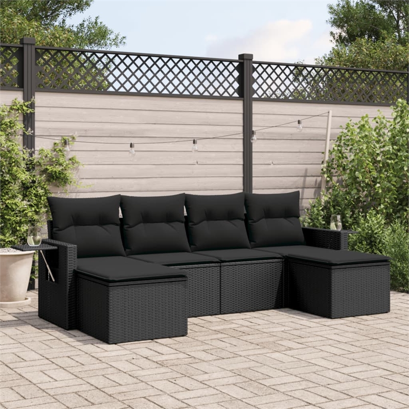 Afuera Living Contemporary 6 Piece Poly Rattan Large Sofa Set in Black