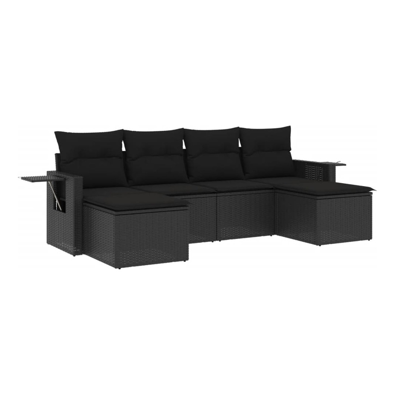 Afuera Living Contemporary 6 Piece Poly Rattan Large Sofa Set in Black