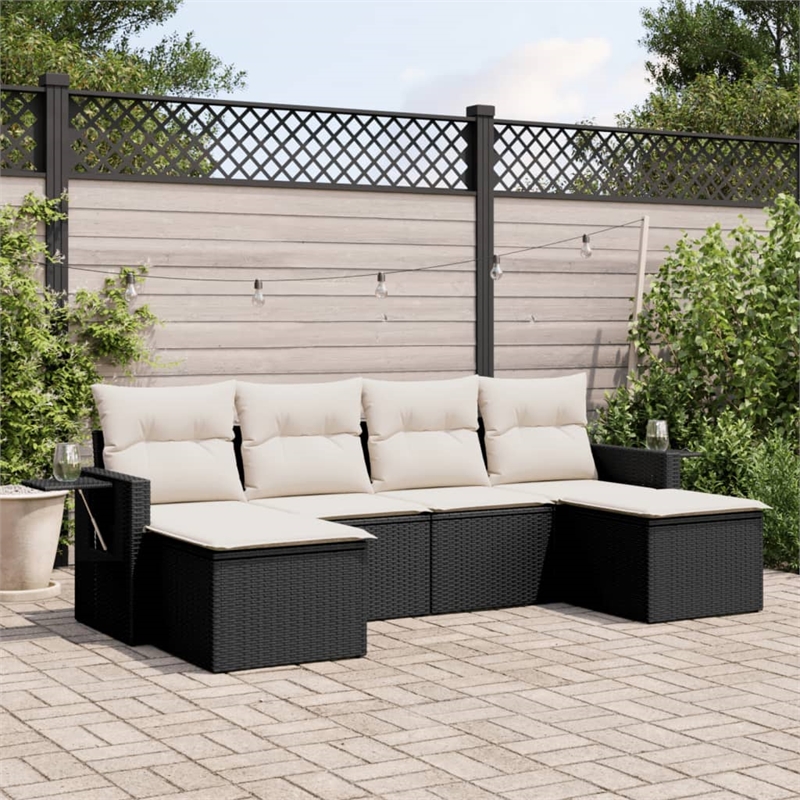 Afuera Living Contemporary 6 Piece Poly Rattan Sofa Set in Black