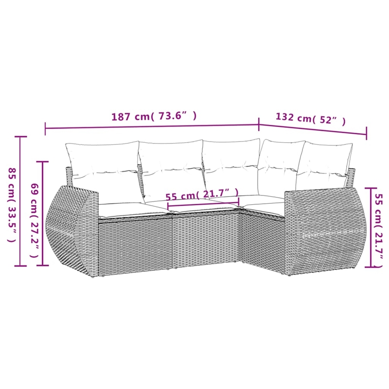 Afuera Living Contemporary 4 Piece Poly Rattan Large Sofa Set in Beige