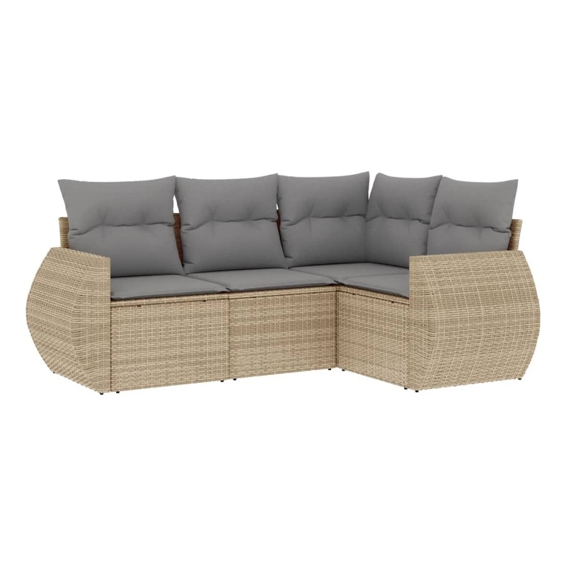 Afuera Living Contemporary 4 Piece Poly Rattan Large Sofa Set in Beige