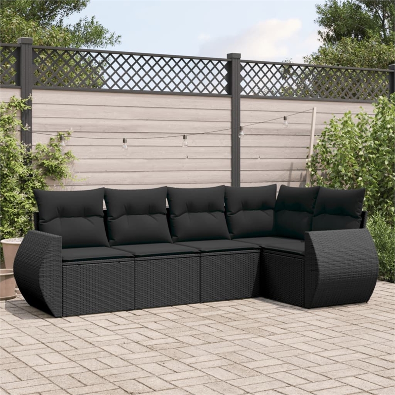Afuera Living Contemporary Synthetic Poly Rattan  Large Sofa Set in Black