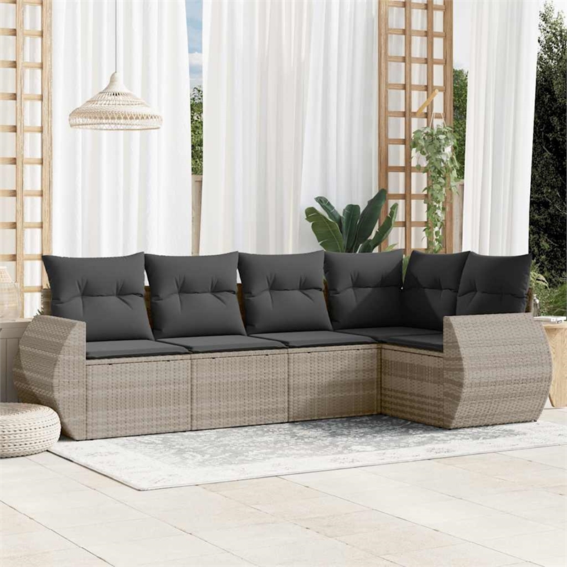 Afuera Living Contemporary 5 Piece Poly Rattan Sofa Set in Gray