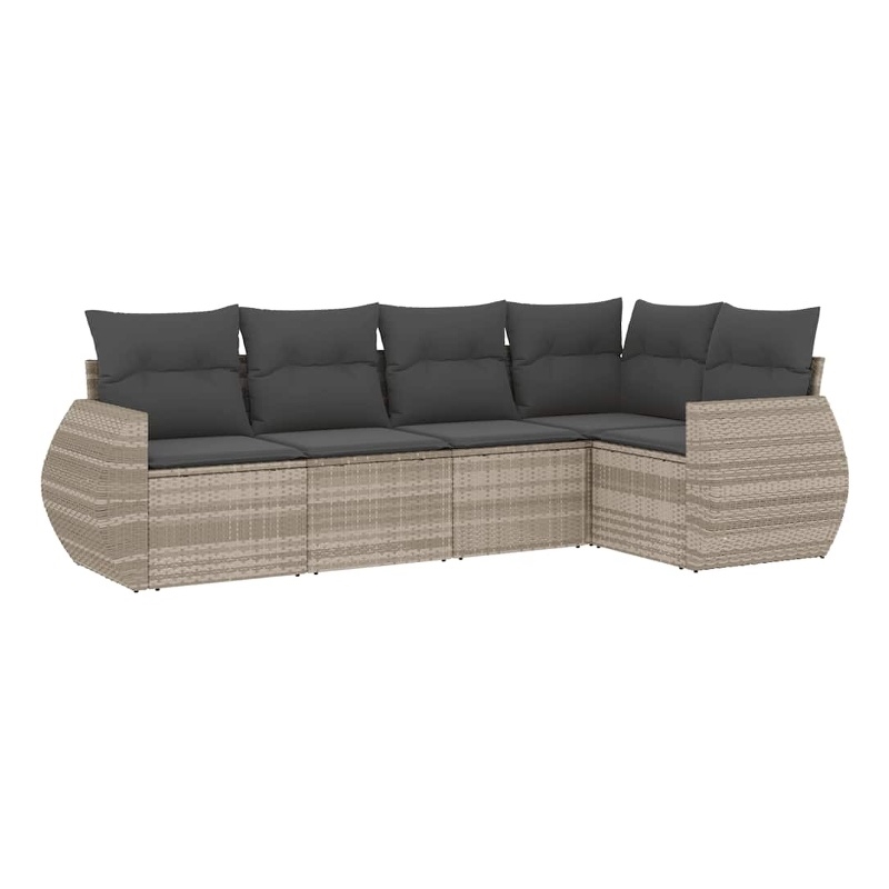 Afuera Living Contemporary 5 Piece Poly Rattan Sofa Set in Gray