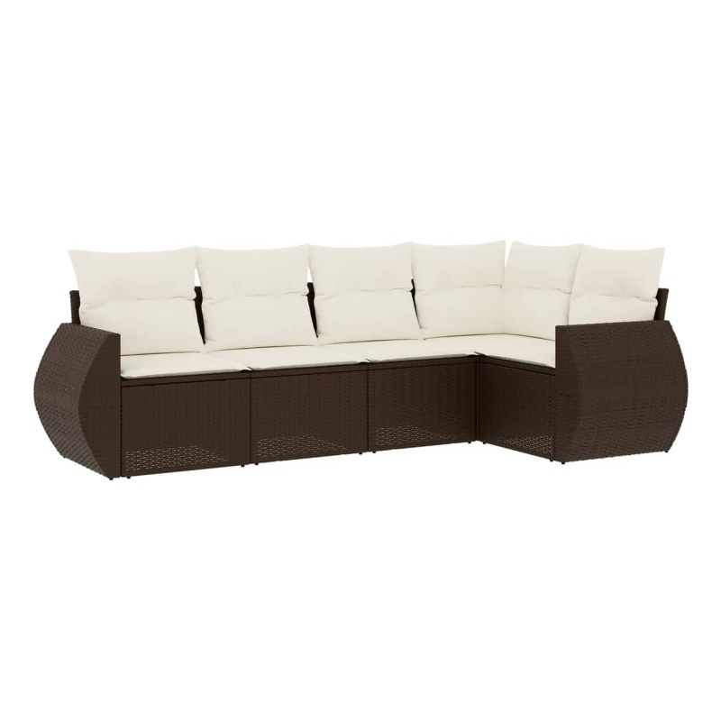 Afuera Living Contemporary Synthetic Poly Rattan 5 Piece Sofa Set in Brown/Cream