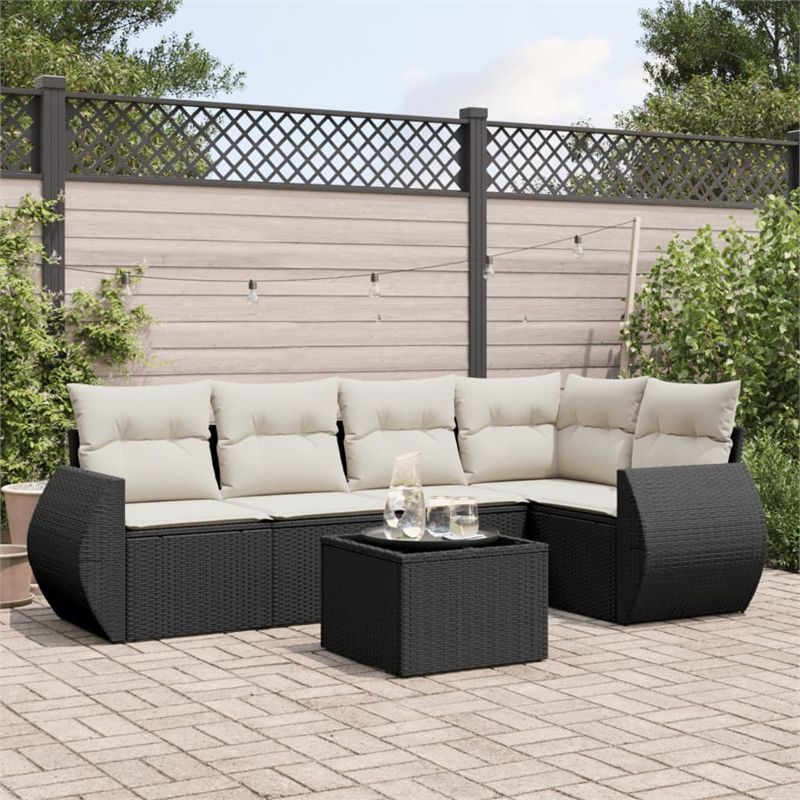 Afuera Living Contemporary Poly Rattan Sofa Set in Black/Cream