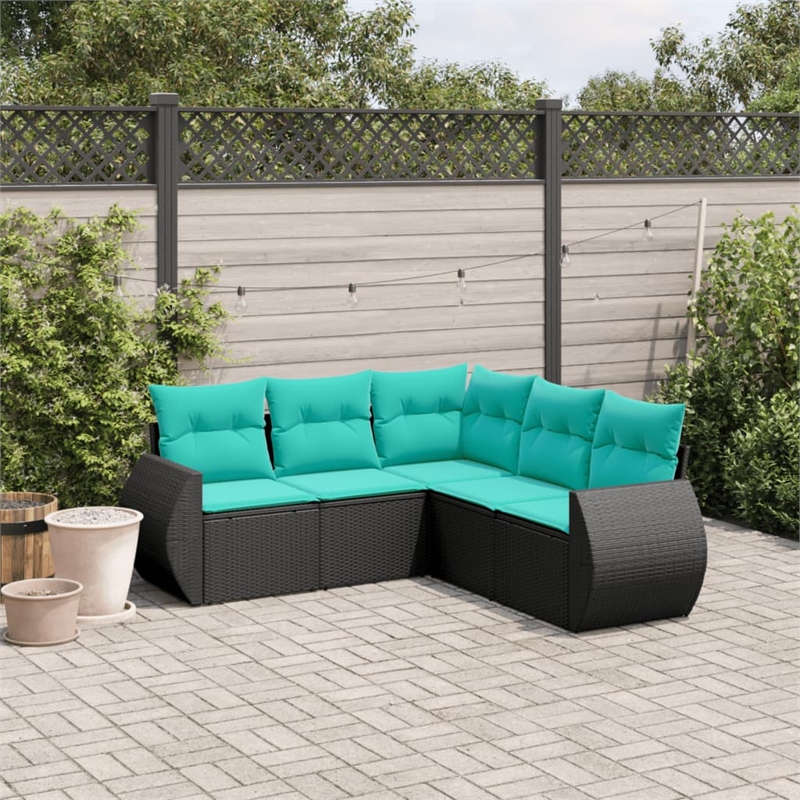 Afuera Living 5 Piece Poly Rattan Patio Sofa Set in Black/Blue