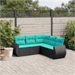 Afuera Living 5 Piece Poly Rattan Patio Sofa Set in Black/Blue