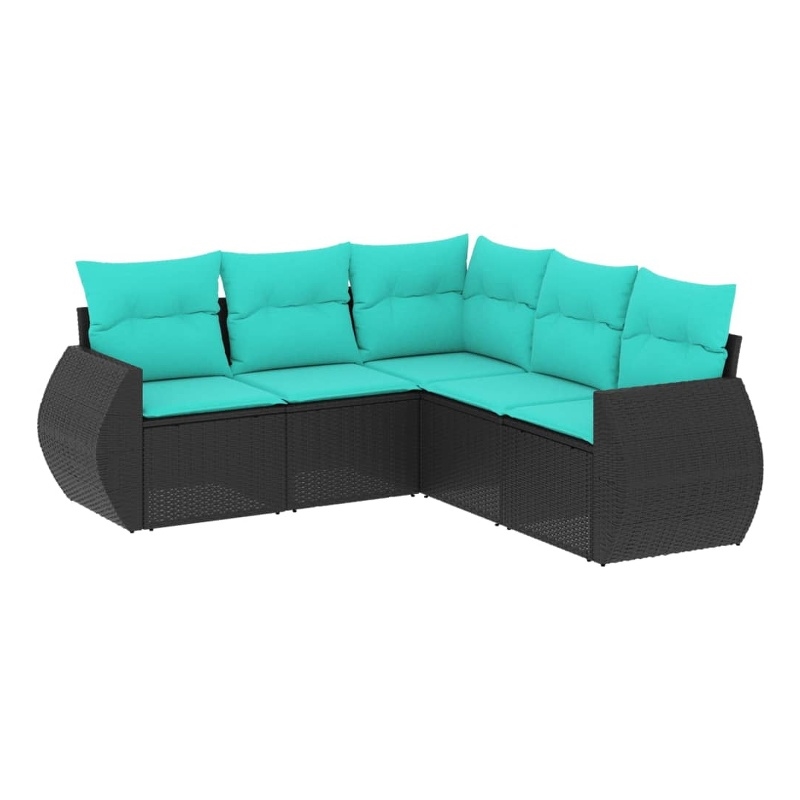 Afuera Living 5 Piece Poly Rattan Patio Sofa Set in Black/Blue
