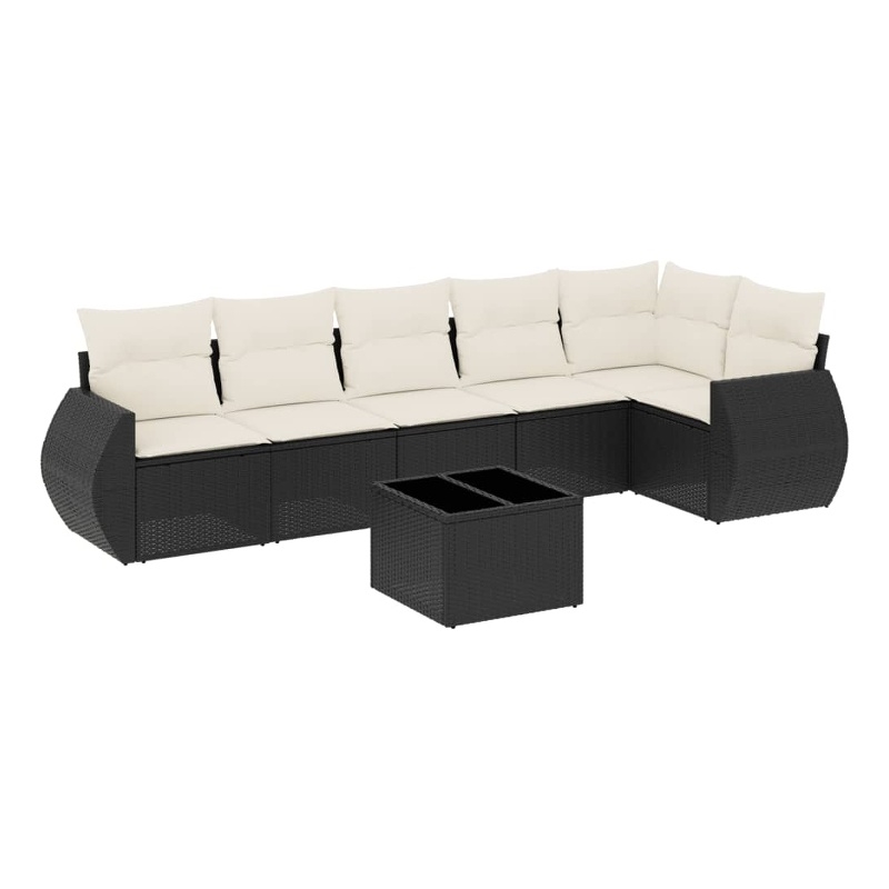 Afuera Living Contemporary 7 Piece Poly Rattan Sofa Set in Black/Cream