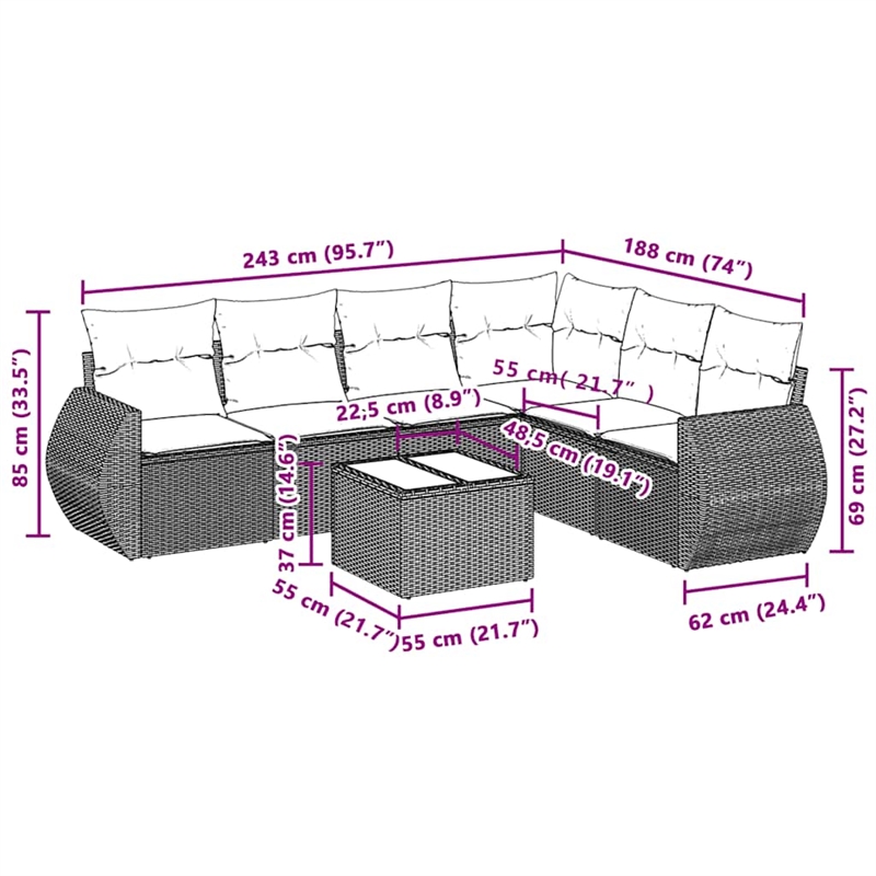 Afuera Living 7 Piece Poly Rattan Sofa Set in Gray/Anthracite