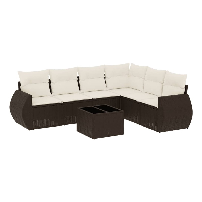Afuera Living Contemporary 7 Piece Poly Rattan Sofa Set in Brown/Cream
