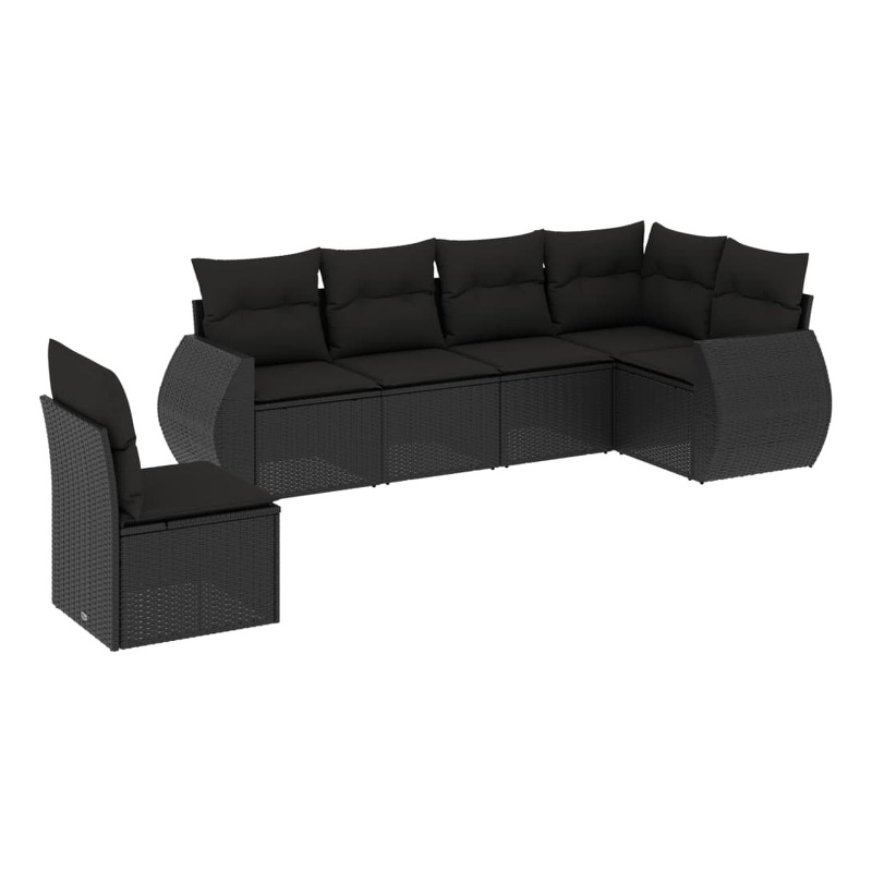 Afuera Living Contemporary Synthetic Poly Rattan 6 Piece  Sofa Set in Black