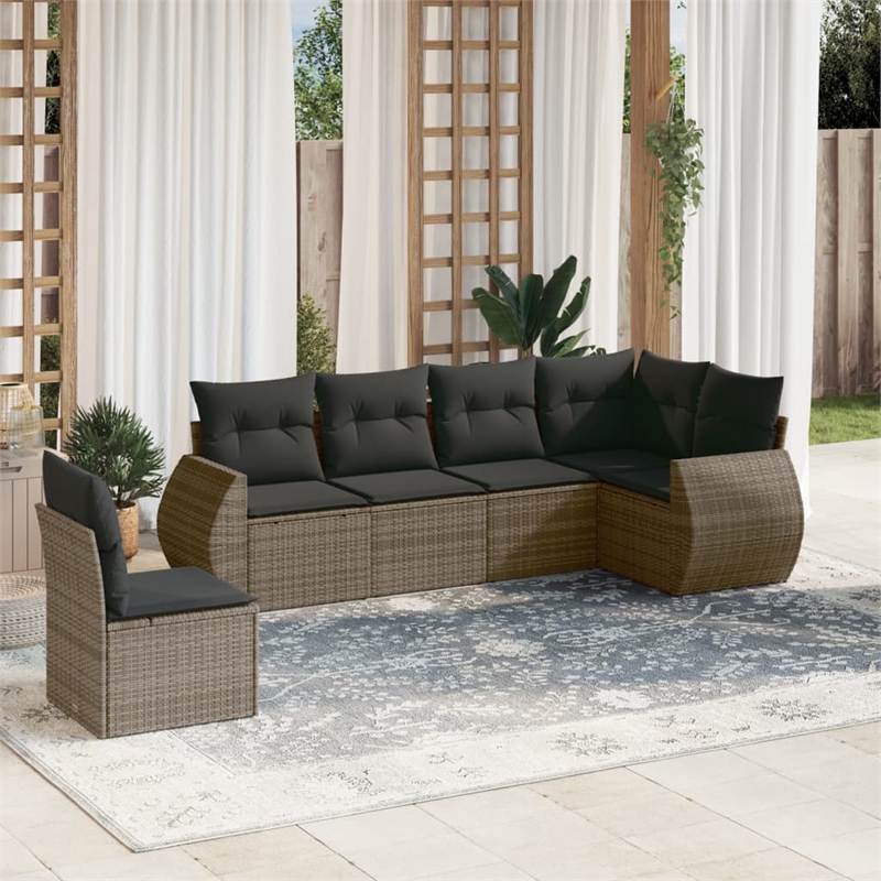 Afuera Living Contemporary 6 Piece Poly Rattan Sofa Set in Gray