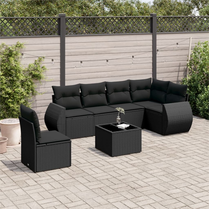 Afuera Living Contemporary 7 Piece Poly Rattan Sofa Set in Black
