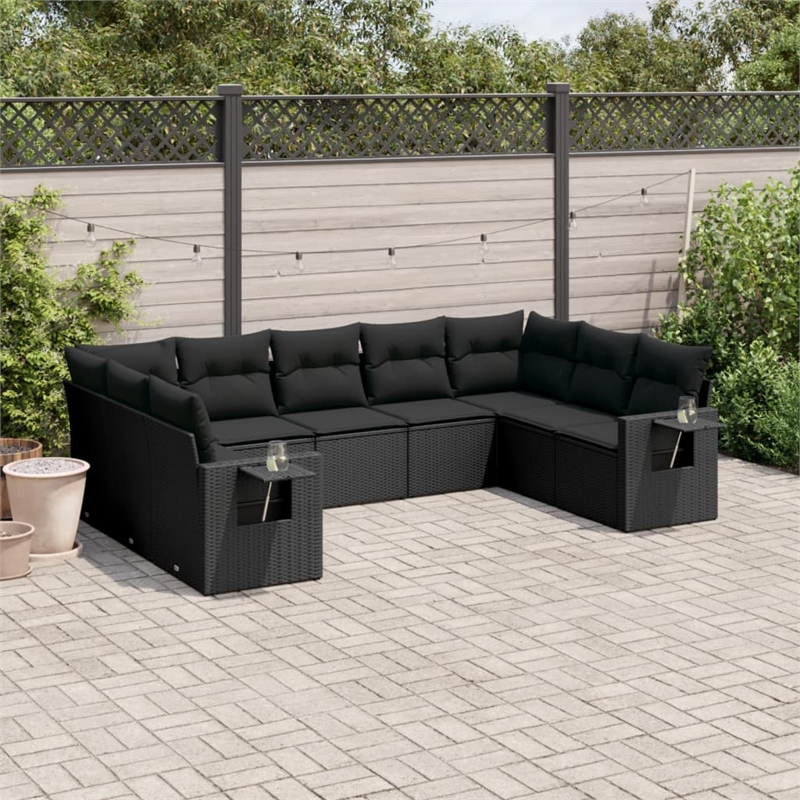 Afuera Living Contemporary 9 Piece Poly Rattan Large Sofa Set in Black