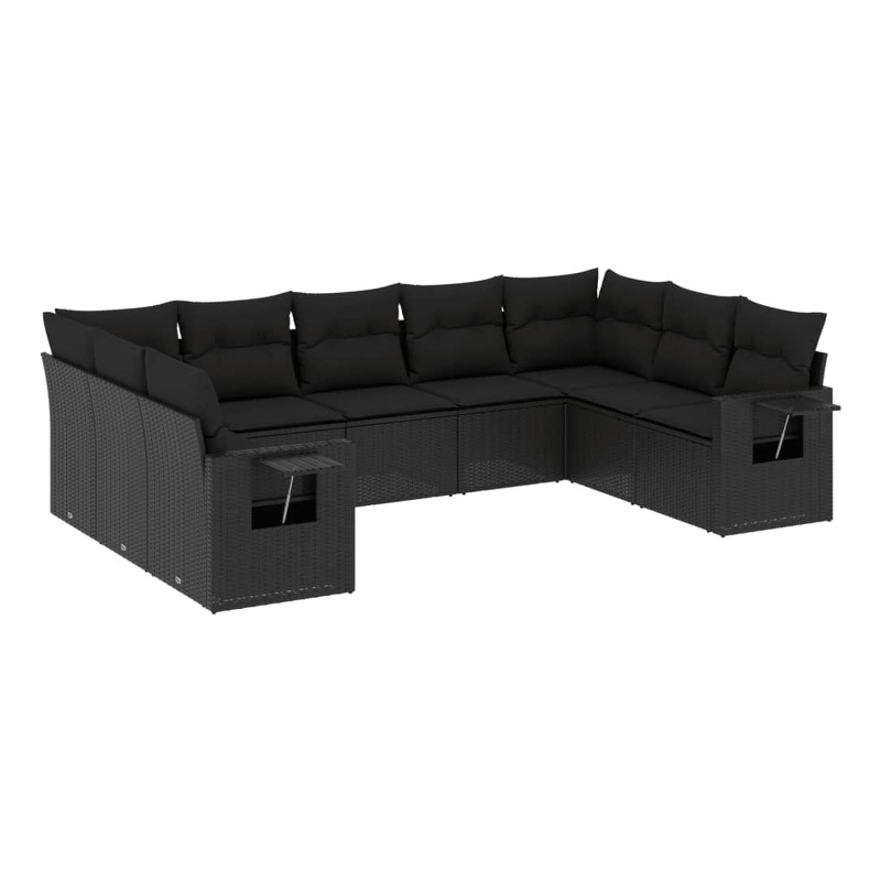 Afuera Living Contemporary 9 Piece Poly Rattan Large Sofa Set in Black