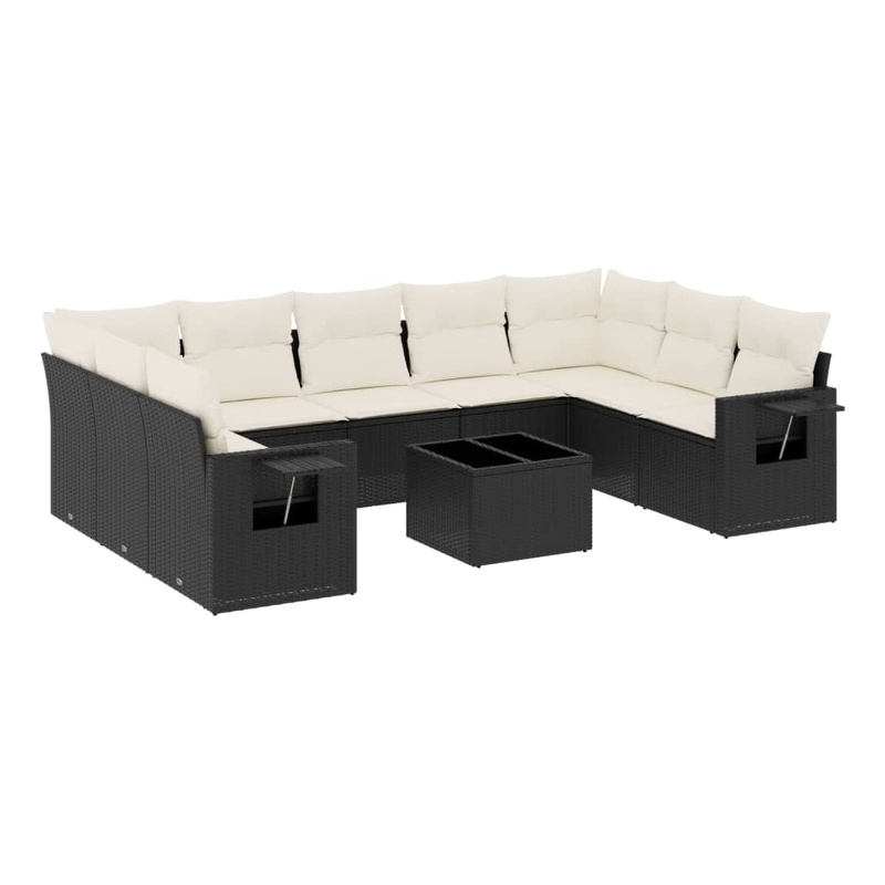 Afuera Living 10 Piece Poly Rattan Large Sofa Set in Black/Cream