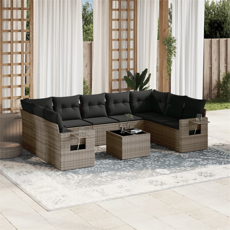Afuera Living Contemporary 10 Piece Poly Rattan Sofa Set in Gray