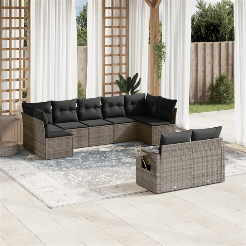 Afuera Living Contemporary 9 Piece Poly Rattan Sofa Set in Gray