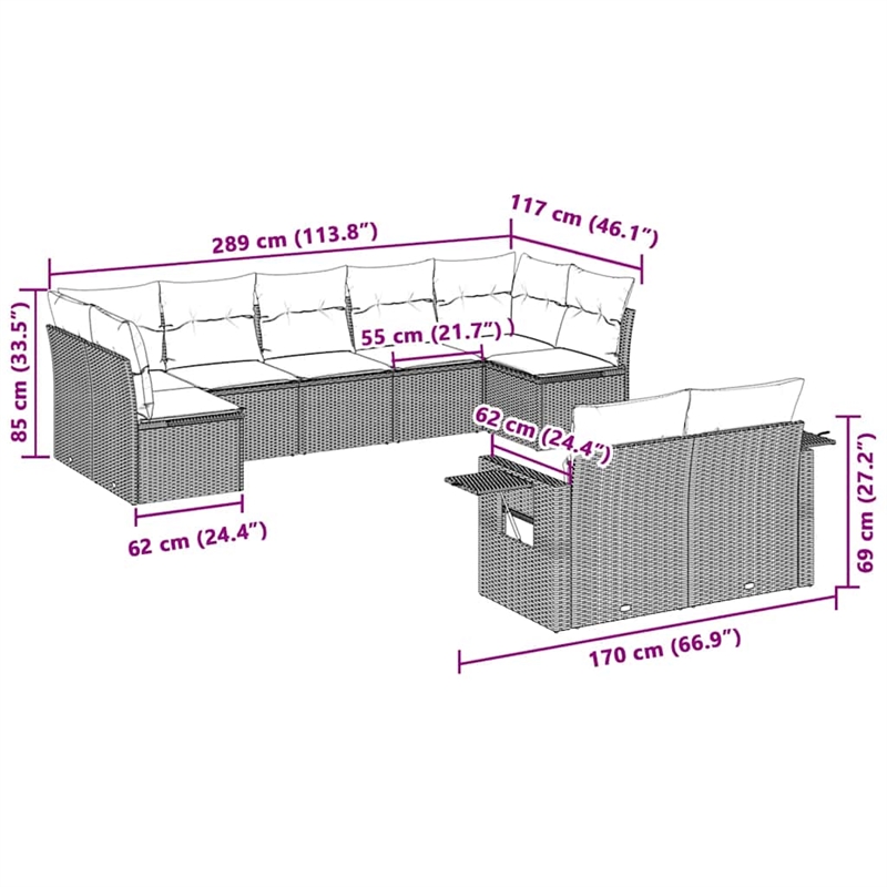 Afuera Living Contemporary Synthetic Poly Rattan  Large Sofa Set in Gray
