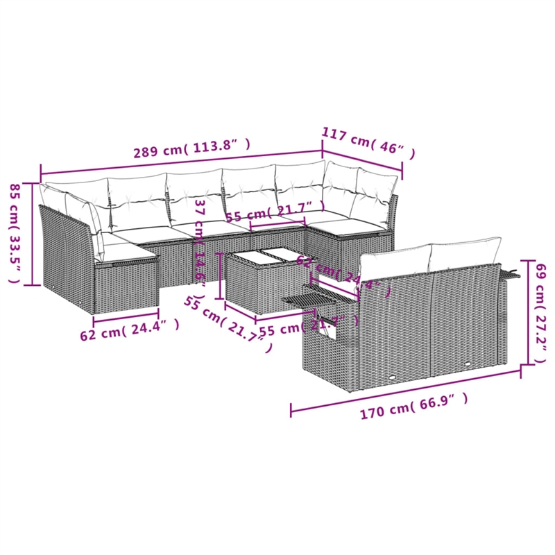 Afuera Living Contemporary 10 Piece Poly Rattan Sofa Set in Beige