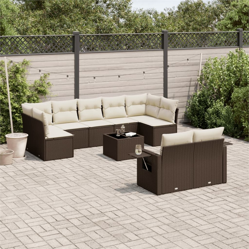 Afuera Living Contemporary 10 Piece Poly Rattan Large Sofa Set in Brown
