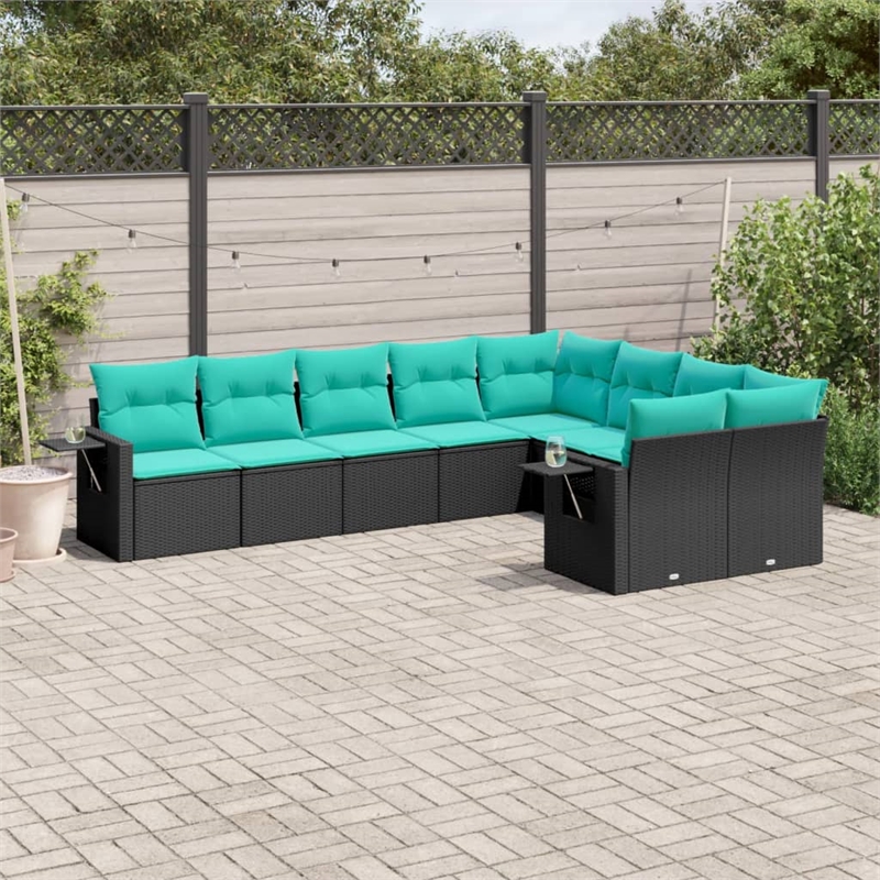 Afuera Living Contemporary Poly Rattan Patio Sofa Set in Black/Blue
